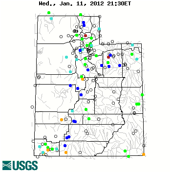 Current streamflow conditions in Utah; click to go to a live map.