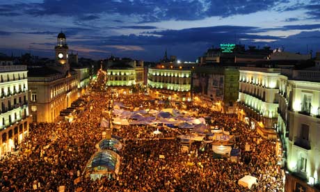 Spanish demonstrate unemployment and austerity measures in Madrid, 2011