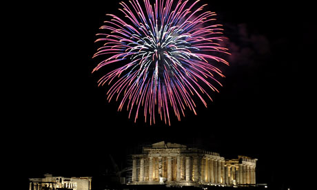 new year fireworks over parthenon
