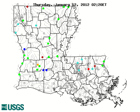 Current streamflow conditions in Louisiana; click to go to a live map.