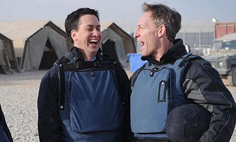 Jim Murphy (r) with Ed Miliband in Helmand province, Afghanistan, in January.