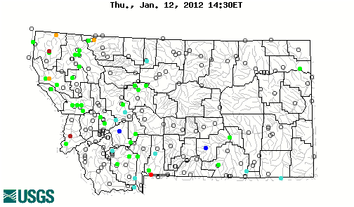 Current streamflow conditions in Montana; click to go to a live map.