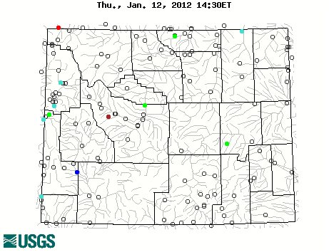 Current streamflow conditions in Wyoming; click to go to a live map.