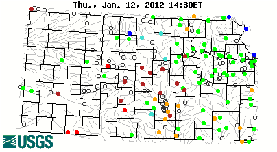 Current streamflow conditions in Kansas; click to go to a live map.
