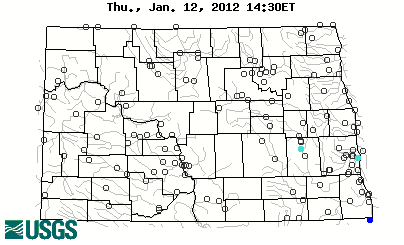 Stream gage levels in North Dakota, relative to 30 year average.