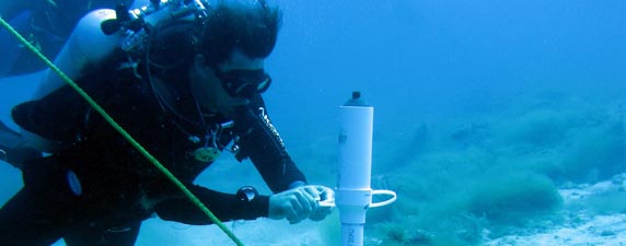 Diver underwater at receiver