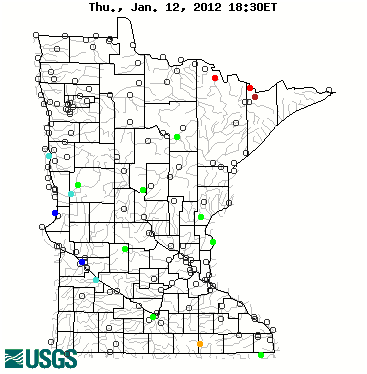 Current streamflow conditions in Minnesota; click to go to a live map.