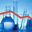 [ILLUSTRATION] A downward-trending graph line in front of laboratory glassware [Glassware photo © and licensed by Getty Images]