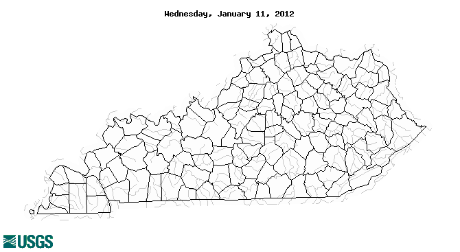 Map of below normal 7-day average streamflow compared to historical streamflow for the day of year (Kentucky)
