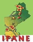 map of New England with flowers and letters IPANE below it