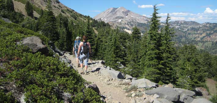 Photo of hikers on the Brokeoff Mountain trail at Lassen Volcanic National Park