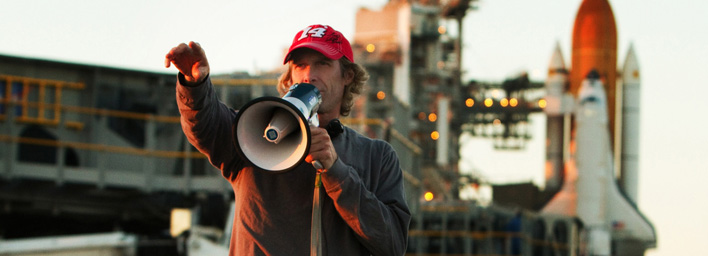 Director Michael Bay on the set of Transformers 3 at the Kennedy Space Center in Florida