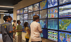 Students at Penn State's 2011 Weather Camp studied the electronic weather wall June 20 at the Joel N. Myers Weather Center in Walker Building on the University Park campus. The weeklong camp provides students the opportunity to learn hands-on meteorology research and forecast predicting through the guidance of faculty and staff from Penn State's Department of Meteorology. It is one of many varied camp options offered through the summer.