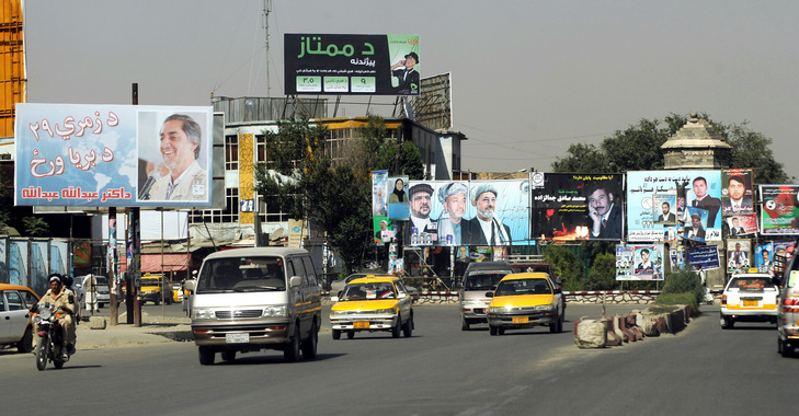 Election billboards are displayed in Kabul.  Afghanistan's 17 million voters go to polls to vote in landmark presidential and provincial council elections on Aug. 20, but rampant insecurity and Taliban threats could affect the credibility of the polls. 