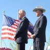 Secretary Salazar stands with Vice President Joe Biden at the Flight 93 Memorial.