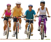 family riding bikes