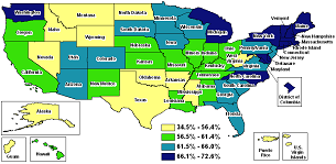 2010 percent of total population 50 to 75 years reporting having a colorectal cancer screening.  Click for more details.