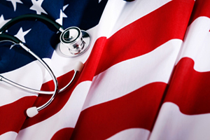 image of US flag and stethoscope