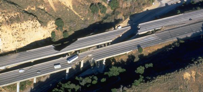 Earthquake damaged highway seen from above