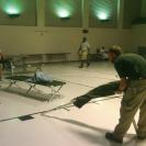 Photo: NCCC - Delta 6 preparing cots in a gymnasium at the Hammond Westside Upper Elementary shelter in Hammond, LA.