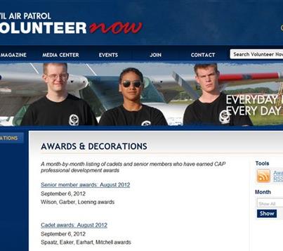 Photo: National awards received in August by cadets (Spaatz, Eaker, Earhart & Mitchell) & senior members (Wilson, Garber & Loening) are posted on VolunteerNow -- http://bit.ly/RfGn4r for cadets, http://bit.ly/TsSkCZ for senior members.