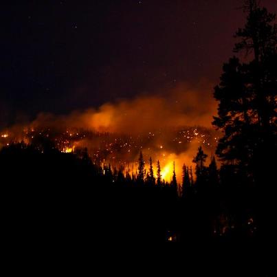 Photo: Night burning on the Alpine Lake Fire August 18 .  
Photo Credit: Larry Landeros, local fisherman.