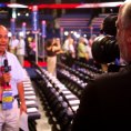 Photo: Reasey Poch of VOA's Khmer Service reports from the floor of the Tampa Bay Times Forum.