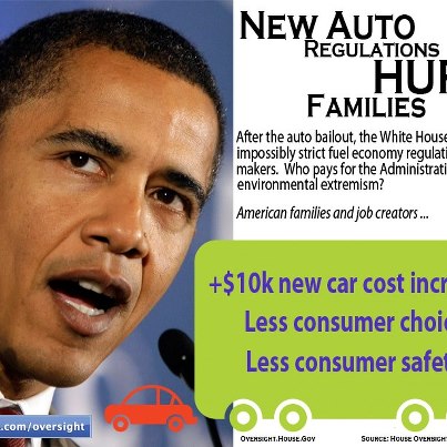 Photo: NEW AUTO REGULATIONS HURTING AMERICAN FAMILIES - Post-auto bailout, the White House is imposing strict new fuel economy regulations that raise costs for consumers and limit choice. Be sure to "like" this post if you disagree with these regulations.