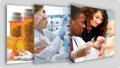 medications, researchers in a laboratory, child getting vaccinated