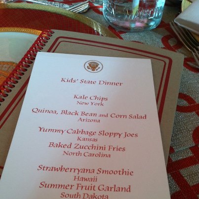 Photo: The Kids' State Dinner menu: Made deliciously by the White House chefs. Thank you again for hosting us!