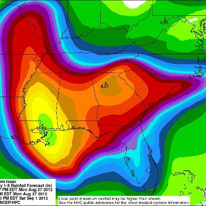 Photo: NOAA's Hydrometeorological Prediction Center has issued its 5-day rainfall forecast associated with Tropical Storm Isaac. Dangerous inland flooding is a concern - stay tuned to your local forecast. http://www.hpc.ncep.noaa.gov/tropical/qpf/tcqpf.php?sname=Isaac