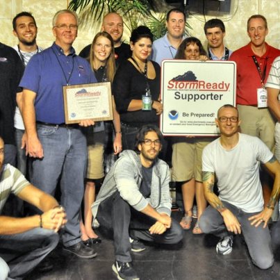 Photo: Last month, the internationally-recognized rock band Linkin Park became the first band in the nation to receive NWS StormReady® Supporter recognition. The rock band established severe weather safety plans which are an essential part of building a Weather- Ready Nation. They are a Force of Nature by taking the initiative to keep their workers and fans safe.

Read more…

http://nyti.ms/QCAHfx

http://www.nws.noaa.gov/com/weatherreadynation/news/091012_linkin.html

Pictured here are: Warning Coordination Meteorologist Rick Smith from the NWS Norman, Okla., forecast office (Standing-4th from left) along with WDT staffers and Linkin Park band members (Standing-far left) Joe Hahn, (Kneeling-L to R) Dave Farrell, Rob Bourdon, Chester Bennington, Brad Delson and (Standing-far right) Mike Shinoda (Photo: NWS Norman)