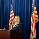 Photo: U.S. Secretary of State Hillary Rodham Clinton addresses the media at a press conference after her meetings during the Asia-Pacific Economic Cooperation (APEC) Leaders' Week in Vladivostok, Russia, September 9, 2012. [State Department photo by William Ng/Public Domain]