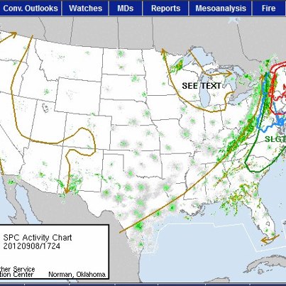 Photo: ...Severe Weather Moving Through the Northeast Today...

A tornado has already been confirmed in the New York City Area and Tornado and Severe Thunderstorm Watches extend from Virginia to the Canadian border.  A strong cold front is bringing dangerous weather including the threat for tornadoes to the region.  This threat will continue through the afternoon as the system progresses eastward.  Be sure to monitor local officials or media for warnings for your area if you are in the path of these storms.  Details...

http://www.spc.noaa.gov/