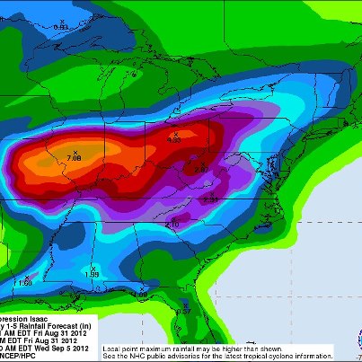 Photo: Tropical Depression Isaac Bringing Heavy Rainfall, Threat of Flash Flooding, to Mid-Mississippi Valley

Flood and flash flood watches and warnings are in effect for parts of Arkansas, southern Mississippi and southeastern Louisiana. The system is expected to continue moving northward into the mid-Mississippi Valley on Friday before turning northeastward into the Ohio Valley on Saturday. For information specific to your area, including possible watches and warnings, please refer to your local National Weather Service office. Details...

http://1.usa.gov/Px23o9