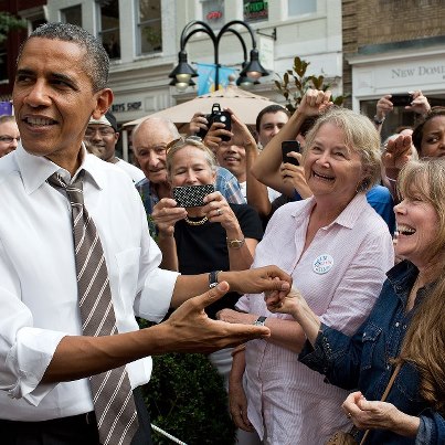 Photo: Photo of the Day: President Obama reacts after recognizing actress Sissy Spacek in Charlottesville, Virgina on August 29, 2012. The President happened upon Spacek while greeting people following a stop in the town. (Official White House Photo by Pete Souza) See more photos at http://wh.gov/photos