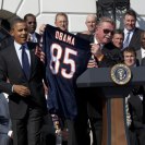 Photo: Former Chicago Bears coach Mike Ditka and defensive coordinator Buddy Ryan, right, present a jersey to President Barack Obama during the ceremony for the 1985 Super Bowl Champion Chicago Bears to celebrate the 25th anniversary of their Super Bowl victory, on the South Portico of the White House, Oct. 7, 2011. In 1986, the team’s White House reception was canceled due to the Space Shuttle Challenger tragedy. (Official White House Photo by Pete Souza)