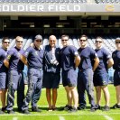 Photo: The Leap Frogs pose with Kevin Mrock, Head Groundskeeper for the Chicago Bears, at Soldier Field, August 17 2012