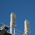 Photo: SOC (SEAL) Brad Woodard and PR1 Tom Kinn fly their canopies over Progressive Field during a practice jump, Friday August 31 2012
