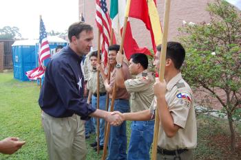 Congressman Olson speaks with local Boy Scouts at Hispanic Heritage Day in Rosenberg