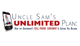 Uncle Sam's Unlimited Plan with a cell phone image