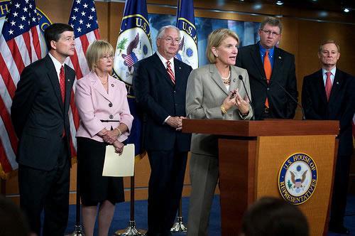Capito speaks at a Republican leadership press conference 