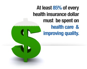 At least 85% of every health insurance dollar must be spent on health care and improving quality