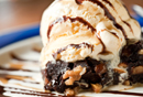 Photo of a chocolate brownie sundae