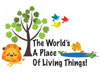 A cartoon drawing of a lion, a fish, birds and a tree with the words The World’s a Place of Living Things