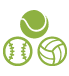 icon of a volleyball, baseball, and softball