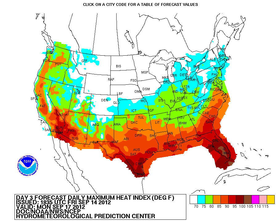 Maximum Heat Index Forecasts (Day 3-7)