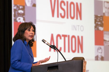 Secretary Solis addressed the crowd at the Michigan Works! event. View the slideshow for more images and details.