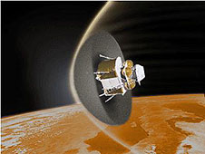 An artist concept of a spacecraft using a regolith heat shield