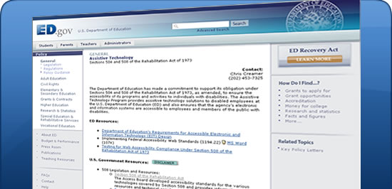 Department of Education Website Screen Shot